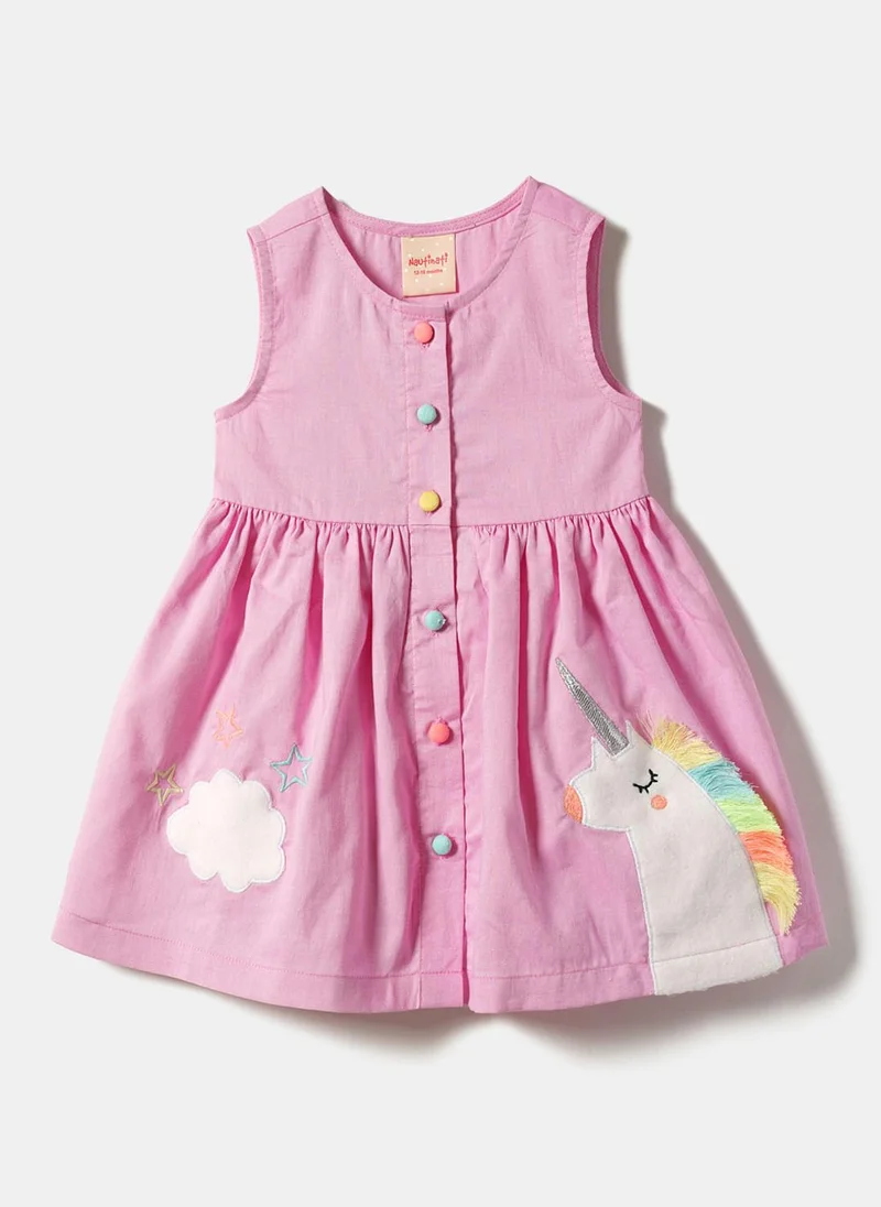 نوتيناتي فستان بناتي قطن % بتطريز وحيد القرن وسحابة ونجمة